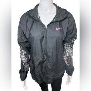 NIKE Women’s Essential Repel Running Jacket Black with polka dot sleeves Size XL